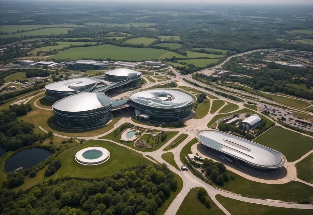 An aerial view of mBridge, a modern and sleek architectural structure connecting two points